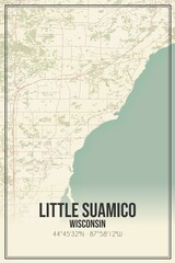 Retro US city map of Little Suamico, Wisconsin. Vintage street map.