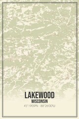 Retro US city map of Lakewood, Wisconsin. Vintage street map.
