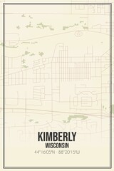 Retro US city map of Kimberly, Wisconsin. Vintage street map.