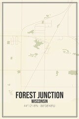 Retro US city map of Forest Junction, Wisconsin. Vintage street map.