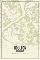 Retro US city map of Houlton, Wisconsin. Vintage street map.