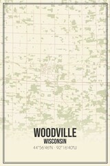 Retro US city map of Woodville, Wisconsin. Vintage street map.