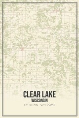 Retro US city map of Clear Lake, Wisconsin. Vintage street map.