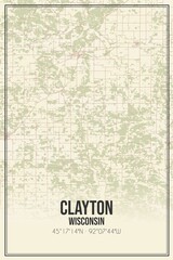 Retro US city map of Clayton, Wisconsin. Vintage street map.