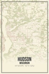 Retro US city map of Hudson, Wisconsin. Vintage street map. - obrazy, fototapety, plakaty