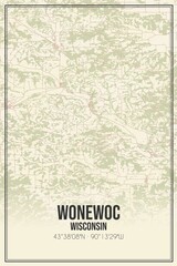 Retro US city map of Wonewoc, Wisconsin. Vintage street map.