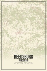 Retro US city map of Reedsburg, Wisconsin. Vintage street map.