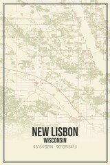 Retro US city map of New Lisbon, Wisconsin. Vintage street map.