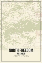 Retro US city map of North Freedom, Wisconsin. Vintage street map.