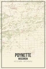 Retro US city map of Poynette, Wisconsin. Vintage street map.