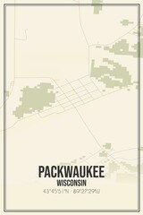 Retro US city map of Packwaukee, Wisconsin. Vintage street map.