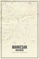Retro US city map of Markesan, Wisconsin. Vintage street map.