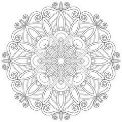 Colouring page, hand drawn, vector. Mandala 127, ethnic, swirl pattern, object isolated on white background.