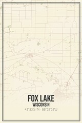Retro US city map of Fox Lake, Wisconsin. Vintage street map.
