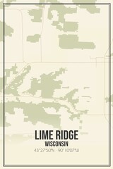 Retro US city map of Lime Ridge, Wisconsin. Vintage street map.