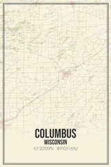 Retro US city map of Columbus, Wisconsin. Vintage street map.