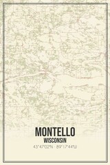 Retro US city map of Montello, Wisconsin. Vintage street map.
