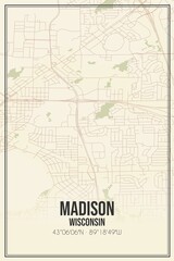 Fototapeta premium Retro US city map of Madison, Wisconsin. Vintage street map.