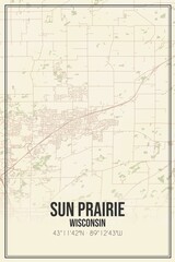 Retro US city map of Sun Prairie, Wisconsin. Vintage street map.