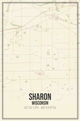 Retro US city map of Sharon, Wisconsin. Vintage street map.
