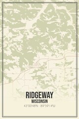 Retro US city map of Ridgeway, Wisconsin. Vintage street map.