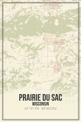 Retro US city map of Prairie Du Sac, Wisconsin. Vintage street map.