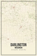 Retro US city map of Darlington, Wisconsin. Vintage street map.