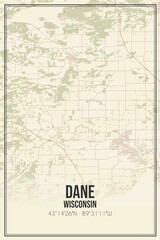 Retro US city map of Dane, Wisconsin. Vintage street map.