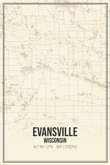 Fototapeta na wymiar Retro US city map of Evansville, Wisconsin. Vintage street map.
