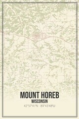 Retro US city map of Mount Horeb, Wisconsin. Vintage street map.