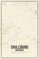 Retro US city map of Shullsburg, Wisconsin. Vintage street map.