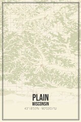 Retro US city map of Plain, Wisconsin. Vintage street map.