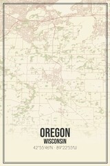 Retro US city map of Oregon, Wisconsin. Vintage street map.