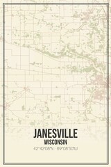 Fototapeta na wymiar Retro US city map of Janesville, Wisconsin. Vintage street map.