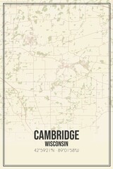 Fototapeta na wymiar Retro US city map of Cambridge, Wisconsin. Vintage street map.