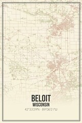 Retro US city map of Beloit, Wisconsin. Vintage street map.