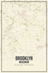 Retro US city map of Brooklyn, Wisconsin. Vintage street map.