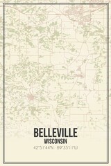 Retro US city map of Belleville, Wisconsin. Vintage street map.