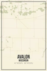 Retro US city map of Avalon, Wisconsin. Vintage street map.