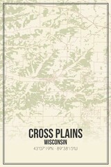 Retro US city map of Cross Plains, Wisconsin. Vintage street map.