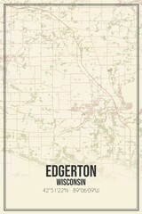 Retro US city map of Edgerton, Wisconsin. Vintage street map.