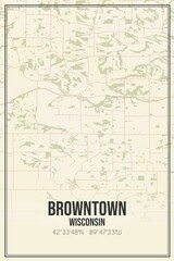 Retro US city map of Browntown, Wisconsin. Vintage street map.