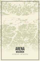 Retro US city map of Arena, Wisconsin. Vintage street map.