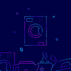 Washing machine, washer gradient line vector icon, simple illustration on a dark blue background, household, appliances related bottom border.