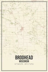Retro US city map of Brodhead, Wisconsin. Vintage street map.