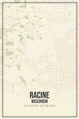 Retro US city map of Racine, Wisconsin. Vintage street map.