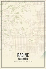 Retro US city map of Racine, Wisconsin. Vintage street map.