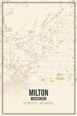 Retro US city map of Milton, Wisconsin. Vintage street map.