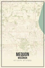 Retro US city map of Mequon, Wisconsin. Vintage street map.