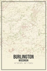 Retro US city map of Burlington, Wisconsin. Vintage street map.